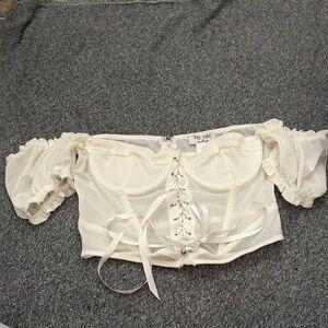 Elegant White Lace-Up Off-Shoulder Blouse